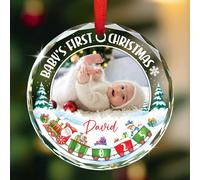 Décoration personnalisée en verre pour le premier Noël de bébé 2025, cadre photo, décoration de Noël de bébé, cadeau pour les nouveaux parents, décoration personnalisée avec nom de naissance