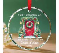 Décoration personnalisée en verre pour premier Noël à l'adresse d'une nouvelle maison 2025, 1er Noël dans notre maison, cadeau souvenir de Noël pour les propriétaires, nom et adresse personnalisés