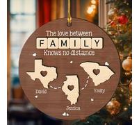 Décoration personnalisée Family Love Knows No Distance 2025, carte d'État personnalisée avec noms, décoration de Noël longue distance, cadeau attentionné pour les parents et les proches