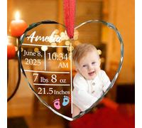Décoration personnalisée pour le premier Noël 2026 de bébé, verre de cristal, photo personnalisée, nom, date, cadeau souvenir pour la famille