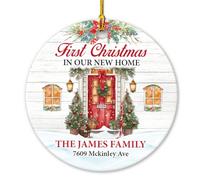 Décoration personnalisée Premier Noël dans une nouvelle maison 2024 - Cadeaux de pendaison de crémaillère pour propriétaires, famille, nouveau couple - Ornements en céramique pour pendaison de
