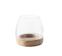 Décoration Petit Aquarium Rond créatif en Verre, Bouteille écologique Japonaise, Bouteille en Verre Micro-Paysage de Bureau avec Base en Bois pour Poissons(Natural)