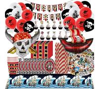Decoration Pirate Anniversaire, 148PCS Anniversaire Pirates, Vaisselle Thème Pirate, D-eco P-irate Gateau A-nniversaire Enfant, Ballons P-irate Décorations de Gâteau, Autocollants, D-éco Garçon Fille