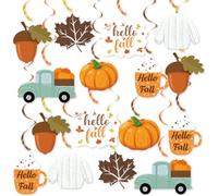 Décoration Plafond Automne, Thanksgiving Spirales à Suspendre | 28 PCS Décoration Suspendue Automne: Feuilles D'érable, Citrouilles, Glands, Cartonné « Hello Fall », pour Fête Des Moissons