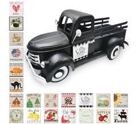 Décoration Porte Bonheur, Décoration de Jardin de Voiture, 34cm Pot de Fleurs en Métal avec 20 Aimants Saisonniers pour la Maison, Décoration de Table, Balcon, Cuisine, Vitrine de la Terrasse, Noir