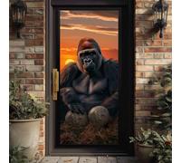 Décoration Porte Coucher de Sunset Gorille Sticker Mural 3D, Autocollant de Porte Naturel Animaux Sauvages Rénovation de Meuble et Placard, Stickers de Porte Réaliste Animal 88x200cm