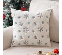 Décoration pour canapé-lit, salon, housse de coussin à poils courts avec flocon de neige en feuille d'or 45,7 x 45,7 cm - Peluche (F)