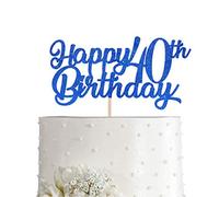 Décoration pour gâteau d'anniversaire 40 ans - Bleu roi à paillettes - Avec inscription « Happy 40th Birthday »