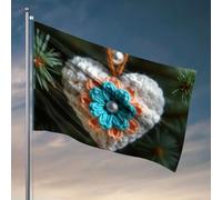 Décoration pour homme Cœur crocheté avec fleur colorée. Drapeau pour chambre de garçon, garage, accessoires pour homme cavalier (60 x 90 cm)