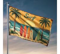 Décoration pour homme, grotte, planches de surf sur la plage avec palmiers au coucher du soleil, affiches cool pour les gars automne maison drapeau (60 x 90 cm)