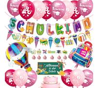 Décoration pour la rentrée des classes - Bannière de sacs à sucre - Bannière - Décoration ABC 123 - Motif enfant scolaire - Confettis - Rose