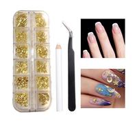 Décoration pour Ongles,Paillettes Dorées Manucure DIY | Kit d'Outils de Décoration pour Ongles | pour Femme et Fille French Manucure Vernis Faux Acrylique Anniversaire Noël Mariage Soirée