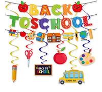 Décoration pour Rentrée Scolaire, Welcome Back To School Bannière et Tourbillons Suspendus Décoration de Plafond, Bienvenue à l'école Décor de Suspendus pour lébrer Premier Jour d'école