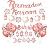 Décoration Ramadan 2026, Decoration Aid Moubarak, Bannière Ramadan Kareem Or Rose, Guirlande Lune Étoile Lanterne, Rose Gold Ballons Ramadan pour Célébrations Musulmanes Aïd