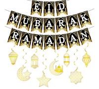 Decoration Ramadan, Decoration Aid Moubarak, Eid Moubarak Bannière avec 8 Eid Mubarak Guirlande Lune Étoile Or, Aid Mubarak pour Decorations Maison, Fête Islamique, Musulman Islam Ramadan Kareem 2026