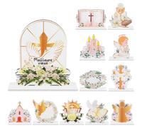 Décoration Religieuse Baptême 12 Décorations de Table en Bois Blanc et Or