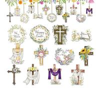 Décoration religieuse de Pâques pour arbre,ornements religieux de Pâques pour arbre,24X Décorations de Pâques Religieux | Décoration rustique en bois à suspendre pour ferme, décoration de pâques, déco