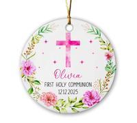 Décoration religieuse en céramique pour première communion 2025, décoration de Noël, nom et date de bébé personnalisés, cadeau souvenir de baptême pour première communion, filles, garçons, décoration