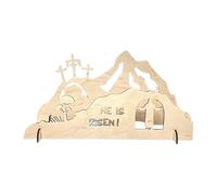 Décoration religieuse Ensemble de crèche en bois Naissance de Jésus Tombeau vide Pâques Figurine de bureau Histoire chrétienne Collection de modèles Décoration d'intérieur Bibliothèque Chambre à couch