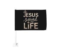 Décoration religieuse « Jésus m'a sauvé la vie » à accrocher à la fenêtre d'une voiture ou d'un camion. Bannière double face de 30 x 45 cm (12 x 18 pouces) avec protection solaire.
