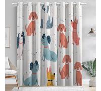 Decoration Rideau avec Dessin Animé Style Dessiné À La Main Chiot Impression, Rouge Bleu Occultants Rideaux 70 L x 160 H (2Panneaux) - avec Oeillet Pas Facile à Décolorer Lavable pour Chambre Salon