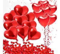 Décoration Romantique, 20 Ballons Coeur Rouges+500 Pétales de Rose Rouges en Soie, Ballons Décoration Romantique, Ballon Coeur Rouge, Décoration pour Mariage, Saint Valentin et Fiançailles