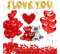 Décoration Romantique Demande en Mariage - Ballons ""I LOVE YOU"" Dorés, Ballons Cœur, Pétales de Rose Rouges, Pack Complet pour Demande en Mariage & Anniversaire - Cadeau Romantique pour Femme