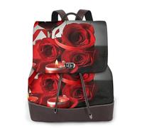Décoration romantique pour amoureux avec roses rouges et vin,Sac à dos imperméable pour femme, sac à dos de voyage léger en cuir PU tendance