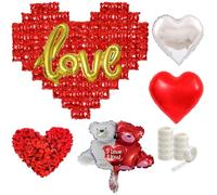 Décoration romantique Saint-Valentin - Kit complet avec 36" ballon ours en aluminium, 10 ballons cœur rouge, 10 ballons cœur argent, 1000 pétales de rose, ballon LOVE, et accessoires - Idéal pour