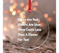 Décoration ronde en acrylique avec citation d'amour romantique « Roses Are Red Violets Are Blue Wine » Souvenir de Saint-Valentin pour petit ami petite amie Boule de Noël en acrylique Cadeau pour