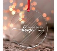 Décoration ronde en acrylique avec inscription « There's No Place Like Home » - Décoration de Noël en acrylique - Souvenir - Versets de la Bible - Cadeau pour femme