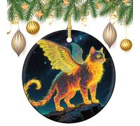 Décoration ronde en céramique à suspendre - Créature étrange de Noël - Décoration de Noël d'hiver double face en porcelaine pour cheminée, cheminée, hiver (7,1 cm)