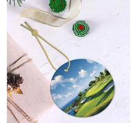 Décoration Ronde en céramique à Suspendre pour Sapin de Noël, décoration Artisanale avec Corde dorée, Motif Parcours de Golf, décoration pour Sapin de Noël, fête, décoration d'intérieur