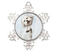 Décoration ronde en coton de Tulear en forme de chien - Flocon de neige blanc - Adorable illustration canine - Souvenir rustique - Art 3D - Portrait d'animaux de compagnie - Cadeau de collection pour