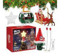 Décoration Rotative Arbre De Noël - Père Noël Volant Et Traîneau Avec LED Et Son | Ornement Électrique Étoile Musicale Pour Haut Arbre | Jouet Et Cadeau De Noël Pe