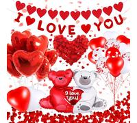 Décoration Saint Valentin Romantiqu, 1000 Pétales de Roses Rouges, Ballons Cœur Rouge et Blanc, Kit Déco pour Anniversaire, Mariage, Fiançailles et Ambiance Romantique