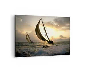 Décoration Salon bateau coucher du soleil le soleil Paysage Moderne Impression sur Toile 120x80cm Image Tableau Decoration Murale Chambre Horizontal Art Wall Tableaux Decoratifs Muraux AA120x80-3158