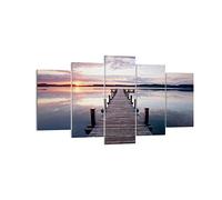 Décoration Salon Passerelle Lac Coucher de soleil soir Moderne Impression sur Toile 160x85cm Image Tableau Decoration Murale Chambre Triptyque 5 parties Art Tableaux Decoratifs Muraux EA160x85-2635