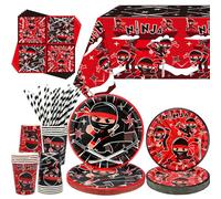 Décoration Samouraïs pour Fête d'Anniversaire - Fournitures Warrior avec Assiettes, Nappe, Serviettes, Vaisselle - Accessoires de Karaté pour Garçons