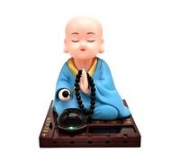 Décoration solaire de voiture en forme de moine en forme de tête secouée - Décoration de bureau solaire pour méditer | Statue bouddhiste zen avec mouvement oscillant et figurine pour tableau de bord