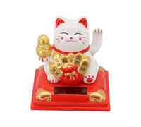 Décoration solaire en forme de chat porte-bonheur agitant - Décoration de bureau, voiture et maison - Décoration solaire en plastique jaune ou blanc pour bureau, voyage et (Chat gourde-blanc)