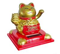 Décoration solaire en forme de chat porte-bonheur agitant la main - 8 x 8 x 9,5 cm - Pour bureau, table ou étagère - Mouvement continu sous lumière naturelle - Doré