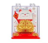 Décoration solaire en forme de chat porte-bonheur avec main mobile pour Feng Shui, maison, bureau et voiture (blanc)