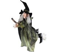 Décoration Sorcière Volante Sur Balai 100 Cm Halloween Vert