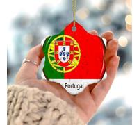 Décoration souvenir du Portugal - Drapeau de la ville - Souvenir international rond - Décoration de sapin de Noël en céramique et porcelaine - Drapeau d'État unique - Boule de Noël pour voyage, sport