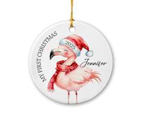 Décoration souvenir en céramique « My First Christmas Flamingo » - Cadeau pour nouveau-né et parents - Décoration de Noël flamant rose pour fille avec nom et année personnalisés