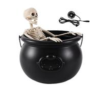 Décoration squelette d'Halloween - 19,5 x 19,5 x 15 cm - Chaudron de sorcière sur trépied pour cour | Décorations, avec guirlande lumineuse | Statues d'extérieur effrayantes pour jardin, pelouse, cour