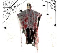 Décoration squelette effrayante illuminée d'horreur pour Halloween | Le squelette lumineux de moissonneurs est effrayant pour pelouse, intérieur, extérieur, patio et jardin