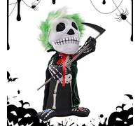 Décoration squelette effrayante - yeux brillants illuminés, module sonore interactif | Structure plastique légère à ossature creuse, texture osseuse détaillée, accessoire de maison hantée, configurati