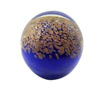 Décoration Sulfure en Verre et Presse Papier, Paillettes dorées sur fond bleu, Diam 8 cm